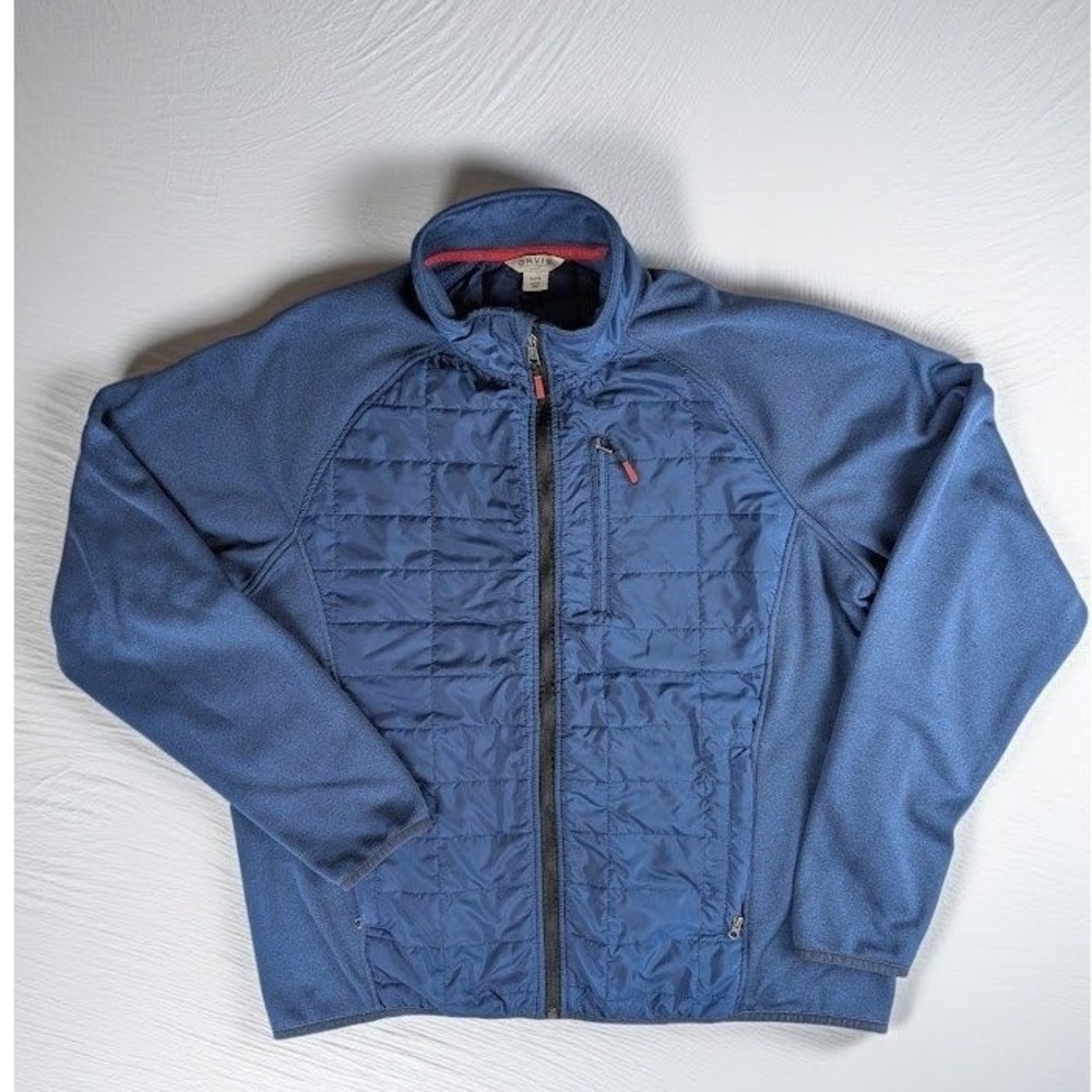 Orvis Mixed Media Hybrid Quilted Fleece Full Zip Jacket Men's XL Blue Gorpcore